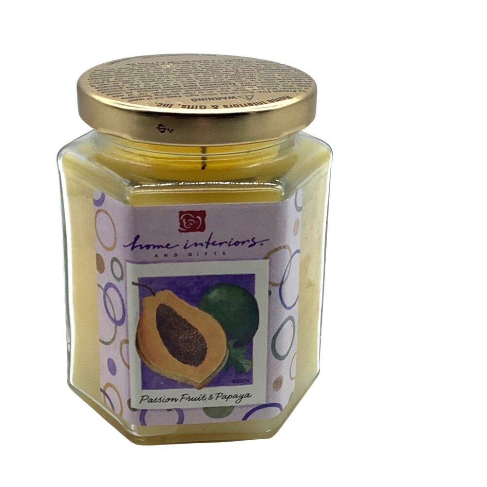 Vtg Home Interiors Passion Fruit & Papaya Scented Candle‎ Glass Jar 7.5 Oz USED